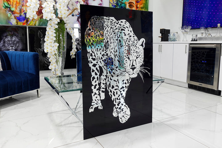 Elegant acrylic design depicting a white panther.